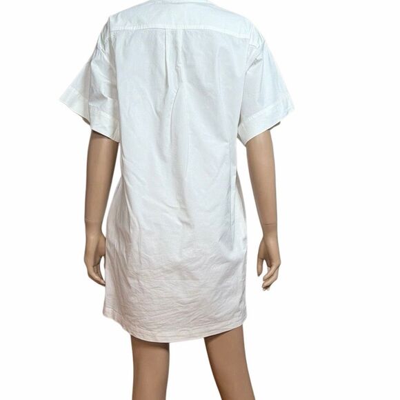 Theory Cuffed Shift Shirt Dress White Cotton Blend 4 (064) - Picture 5 of 10